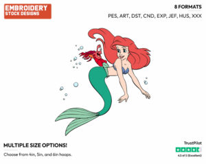 Ariel, Sebastian - Disney's The Little Mermaid - Embroidery Design in 3 sizes & 8 formats