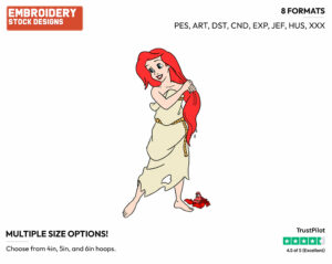Ariel Walking On The Beach With Sebastian - Disney's The Little Mermaid - Embroidery Design in 3 sizes & 8 formats