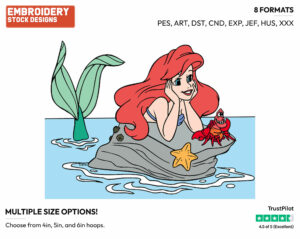 Ariel, Sebastian - Disney's The Little Mermaid - Embroidery Design in 3 sizes & 8 formats