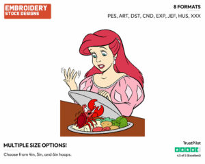 Ariel, Sebastian - Disney's The Little Mermaid - Embroidery Design in 3 sizes & 8 formats