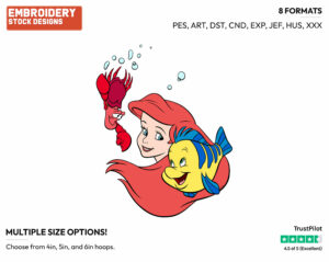 Ariel, Sebastian, Flounder - Disney's The Little Mermaid - Embroidery Design in 3 sizes & 8 formats