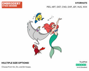 Ariel, Flounder, Sebastian, Ray - Disney's The Little Mermaid - Embroidery Design in 3 sizes & 8 formats