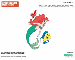 Ariel, Flounder, Sebastian - Disney's The Little Mermaid - Embroidery Design in 3 sizes & 8 formats