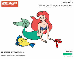 Ariel, Flounder, Sebastian - Disney's The Little Mermaid - Embroidery Design in 3 sizes & 8 formats