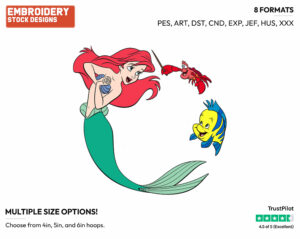 Ariel, Flounder, Sebastian - Disney's The Little Mermaid - Embroidery Design in 3 sizes & 8 formats