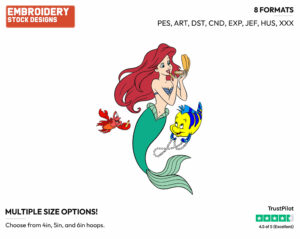 Ariel, Flounder, Sebastian - Disney's The Little Mermaid - Embroidery Design in 3 sizes & 8 formats