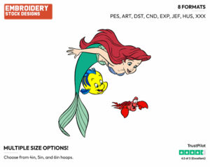 Ariel, Flounder, Sebastian - Disney's The Little Mermaid - Embroidery Design in 3 sizes & 8 formats
