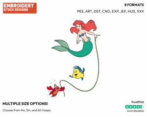 Ariel, Flounder, Sebastian Jumping Rope - Disney's The Little Mermaid - Embroidery Design in 3 sizes & 8 formats