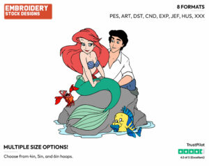 Ariel, Eric, Flounder, Sebastian - Disney's The Little Mermaid - Embroidery Design in 3 sizes & 8 formats