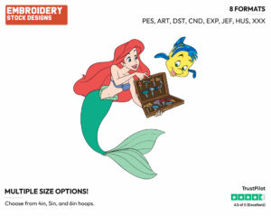 Ariel Showing Flounder Her Thingamabobs - Disney's The Little Mermaid - Embroidery Design in 3 sizes & 8 formats