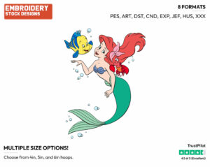 Ariel, Flounder, Sebastian - Disney's The Little Mermaid - Embroidery Design in 3 sizes & 8 formats