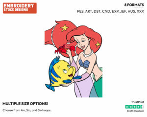 Ariel, Flounder, Sebastian - Disney's The Little Mermaid - Embroidery Design in 3 sizes & 8 formats