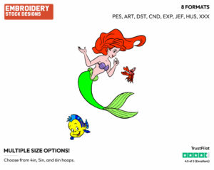 Ariel, Sebastian, Flounder - Disney's The Little Mermaid - Embroidery Design in 3 sizes & 8 formats