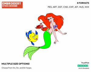 Ariel, Flounder, Sebastian - Disney's The Little Mermaid - Embroidery Design in 3 sizes & 8 formats