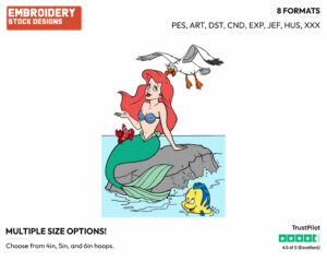 Ariel, Sebastian, Scuttle - Disney's The Little Mermaid - Embroidery Design in 3 sizes & 8 formats