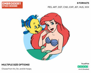 Ariel, Flounder - Disney's The Little Mermaid - Embroidery Design in 3 sizes & 8 formats