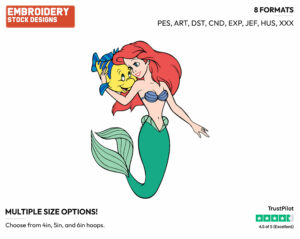 Ariel, Flounder - Disney's The Little Mermaid - Embroidery Design in 3 sizes & 8 formats