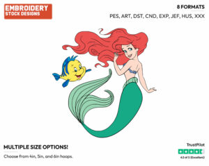 Ariel, Flounder - Disney's The Little Mermaid - Embroidery Design in 3 sizes & 8 formats