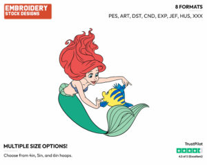 Ariel, Flounder Dancing - Disney's The Little Mermaid - Embroidery Design in 3 sizes & 8 formats