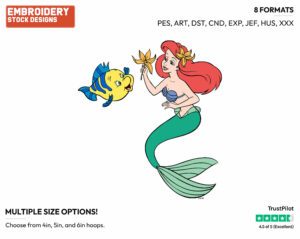Ariel, Flounder - Disney's The Little Mermaid - Embroidery Design in 3 sizes & 8 formats