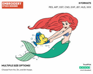 Ariel, Flounder Dancing - Disney's The Little Mermaid - Embroidery Design in 3 sizes & 8 formats