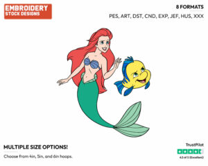 Mischievous Ariel, Flounder - Disney's The Little Mermaid - Embroidery Design in 3 sizes & 8 formats