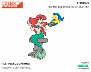 Flounder Brings Ariel A Book - Disney's The Little Mermaid - Embroidery Design in 3 sizes & 8 formats