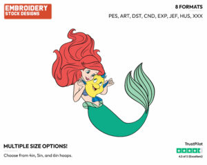 Ariel, Flounder - Disney's The Little Mermaid - Embroidery Design in 3 sizes & 8 formats