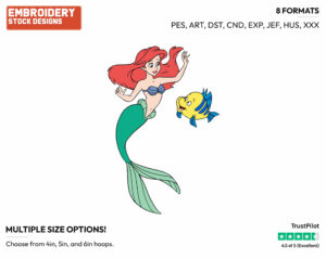 Ariel, Flounder - Disney's The Little Mermaid - Embroidery Design in 3 sizes & 8 formats