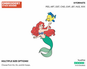 Ariel, Flounder - Disney's The Little Mermaid - Embroidery Design in 3 sizes & 8 formats