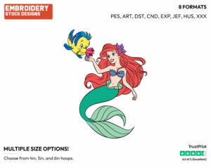 Flounder Brings Ariel A Flower - Disney's The Little Mermaid - Embroidery Design in 3 sizes & 8 formats