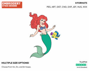 Ariel, Flounder - Disney's The Little Mermaid - Embroidery Design in 3 sizes & 8 formats