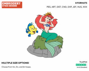 Ariel, Flounder - Disney's The Little Mermaid - Embroidery Design in 3 sizes & 8 formats