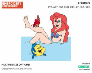 Ariel, Flounder, Sebastian - Disney's The Little Mermaid - Embroidery Design in 3 sizes & 8 formats