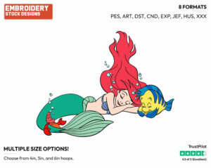 Ariel, Flounder, Sebastian Napping - Disney's The Little Mermaid - Embroidery Design in 3 sizes & 8 formats