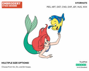 Ariel, Flounder - Disney's The Little Mermaid - Embroidery Design in 3 sizes & 8 formats