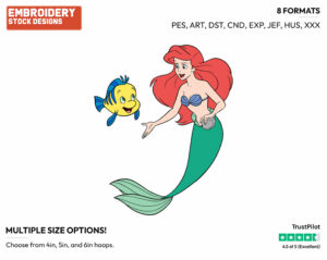 Ariel, Flounder - Disney's The Little Mermaid - Embroidery Design in 3 sizes & 8 formats