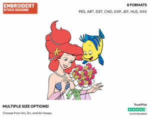 Ariel, Flounder, Seahorses - Disney's The Little Mermaid - Embroidery Design in 3 sizes & 8 formats