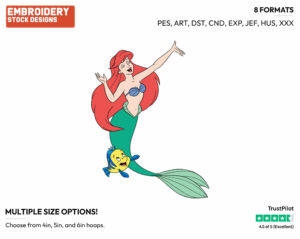 Ariel, Flounder - Disney's The Little Mermaid - Embroidery Design in 3 sizes & 8 formats