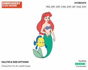 Ariel, Flounder - Disney's The Little Mermaid - Embroidery Design in 3 sizes & 8 formats