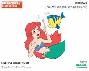 Ariel Showing Flounder A Fork - Disney's The Little Mermaid - Embroidery Design in 3 sizes & 8 formats
