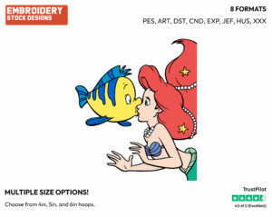 Ariel, Flounder Kissing - Disney's The Little Mermaid - Embroidery Design in 3 sizes & 8 formats