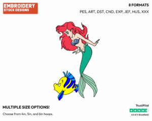 Ariel, Flounder - Disney's The Little Mermaid - Embroidery Design in 3 sizes & 8 formats