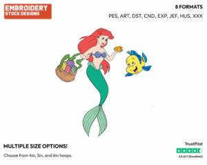 Ariel, Flounder - Disney's The Little Mermaid - Embroidery Design in 3 sizes & 8 formats