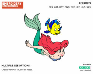 Ariel, Flounder - Disney's The Little Mermaid - Embroidery Design in 3 sizes & 8 formats
