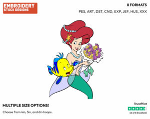 Ariel, Flounder, Seahorses - Disney's The Little Mermaid - Embroidery Design in 3 sizes & 8 formats