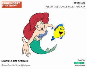 Ariel, Flounder - Disney's The Little Mermaid - Embroidery Design in 3 sizes & 8 formats