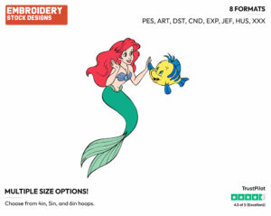 Ariel, Flounder - Disney's The Little Mermaid - Embroidery Design in 3 sizes & 8 formats