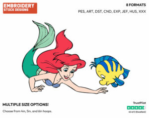 Ariel, Flounder - Disney's The Little Mermaid - Embroidery Design in 3 sizes & 8 formats