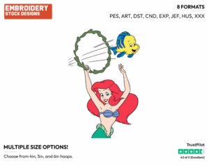 Ariel, Flounder Playing - Disney's The Little Mermaid - Embroidery Design in 3 sizes & 8 formats